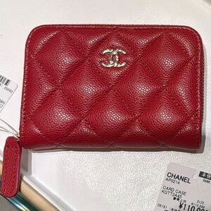 chanel red coin case wallet with zipper